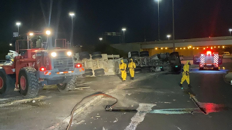 Chemical Tanker Overturns On Doha Link Road, Causing Leak And Injuring