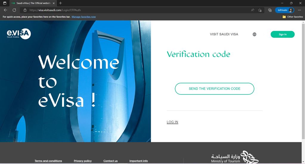 Logon Saudi E visa Website