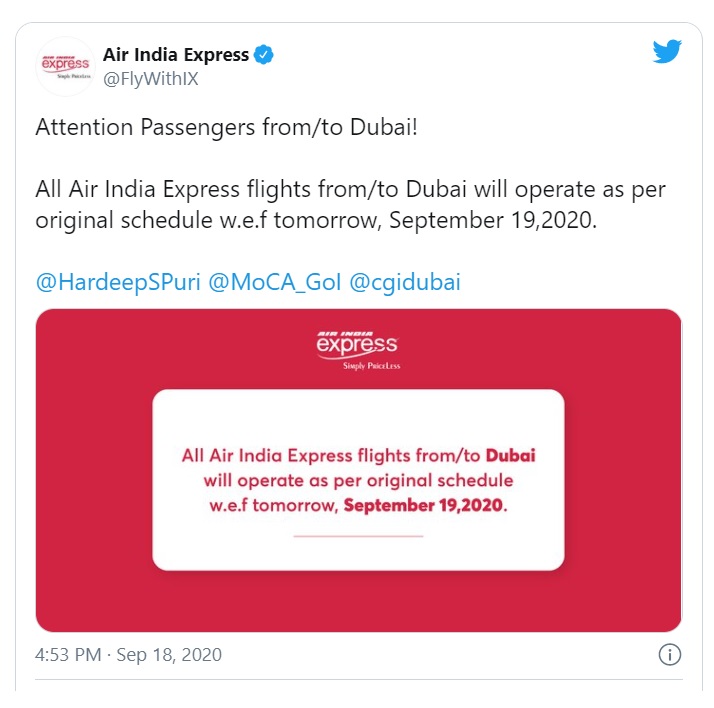 Dubai suspends AI Express flights for a day for bringing people with COVID-positive certificates
